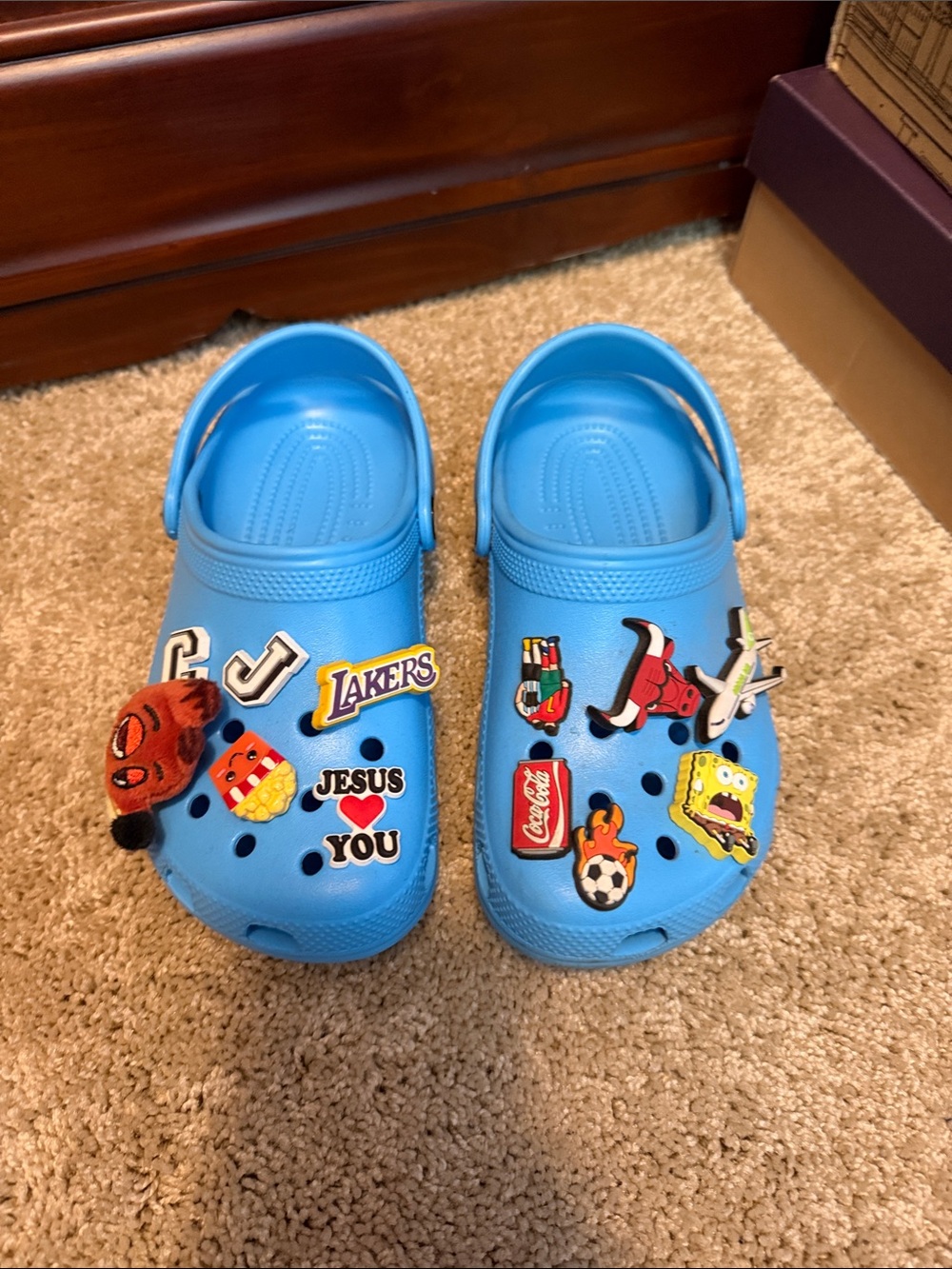CROCS Kids Bright Blue Clog Sandals with Fun Charms